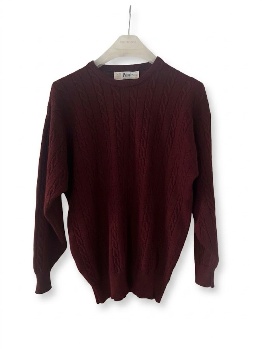 Pringle of Scotland Vintage Cableknit Sweater Burgundy 100% lambswool Large